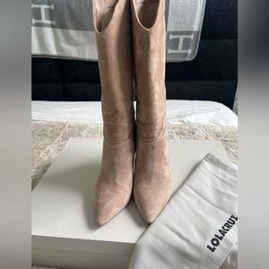 LOLA CRUZ Knee Boots In tan Cone heels Suede size 37 in box